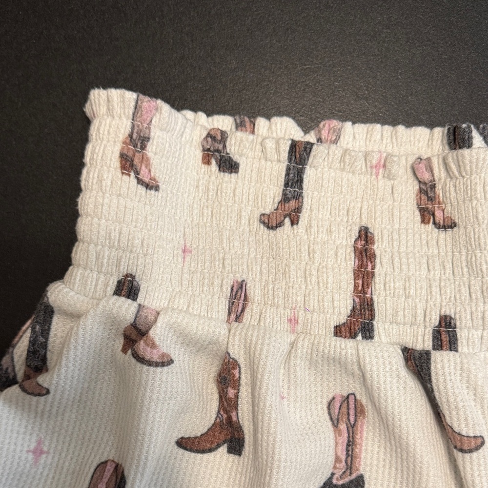 Z Supply High Waist Boot Print Shorts - Cream and Pink - Picture 3 of 6